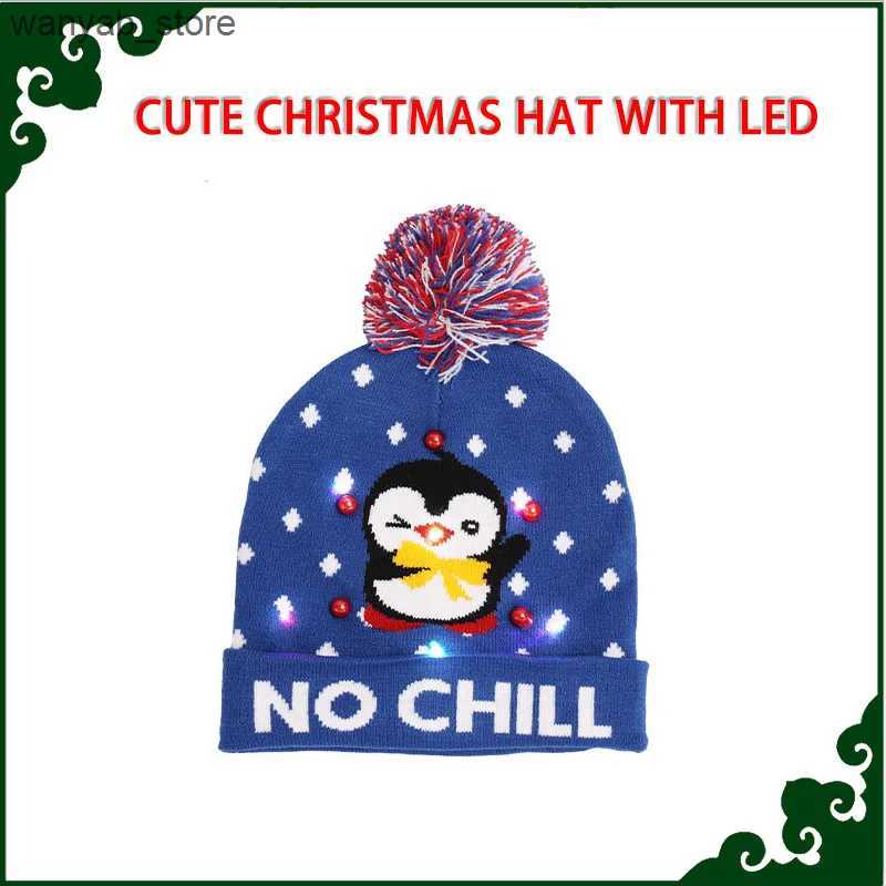 Wide Brim Hats Bucket Hats Cute Penguin Christmas Hat Light Up 6 Led Flashing Winter Warm Knitted Cap Christmas Gift For Xmas New Year Party Decoratio