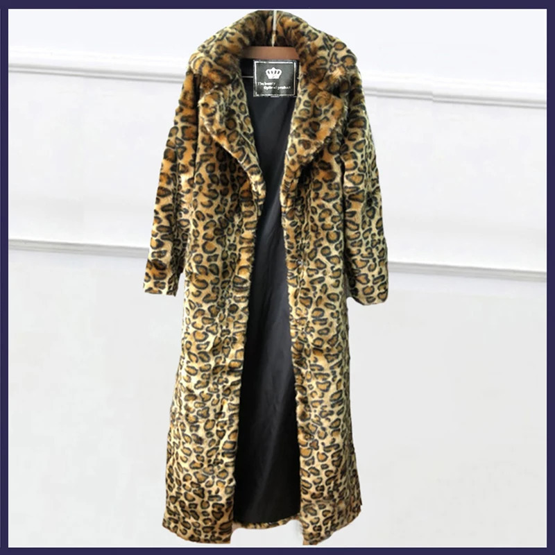 Womens leopard fur coat mink long fashion casual top Europe and America loose large size warm windbreaker 241104