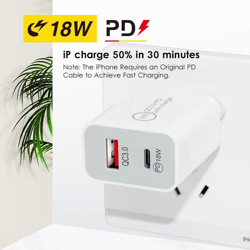 18W PD Charger Dual USB Quick Charger USB QC3.0 Type C Wall Charger US/EU/UK Plug Wall Adaptor for iPhone 14 Mobile Phone