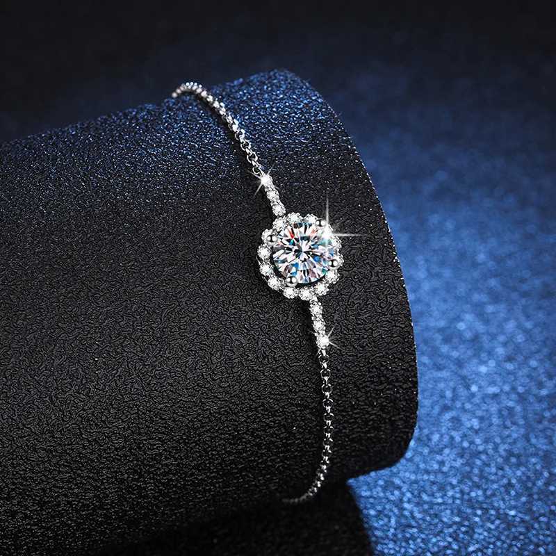 S925 Pure Silver Bracelet Round 1ct 8H8A Cut VVS D Colored Moissanite Diamond Bracelet X241106