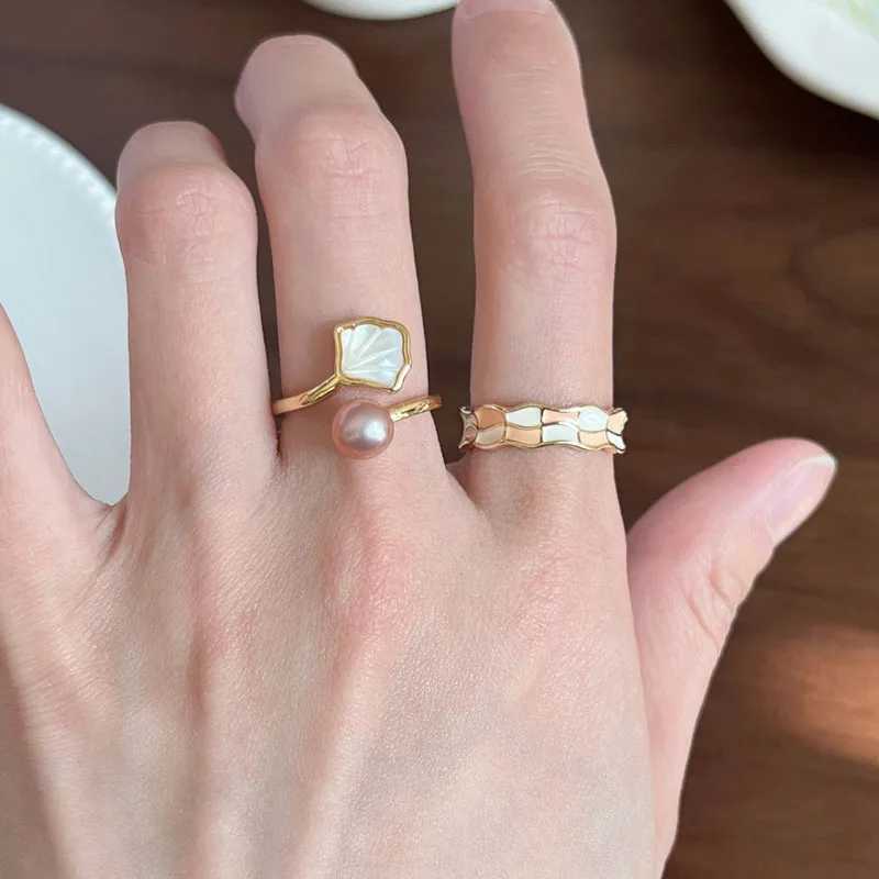 Fashion Shell Pearl Ring Text Girl Fashion French Flower Open Ring Aesthetic Designer Party Jewelry Gift 2023 X241106
