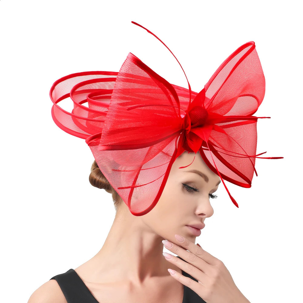 Golden Fascinator Crinoline headband hair clip Pillbox hat cocktail tea party beautiful headband veil and feathers suitable for women 241105