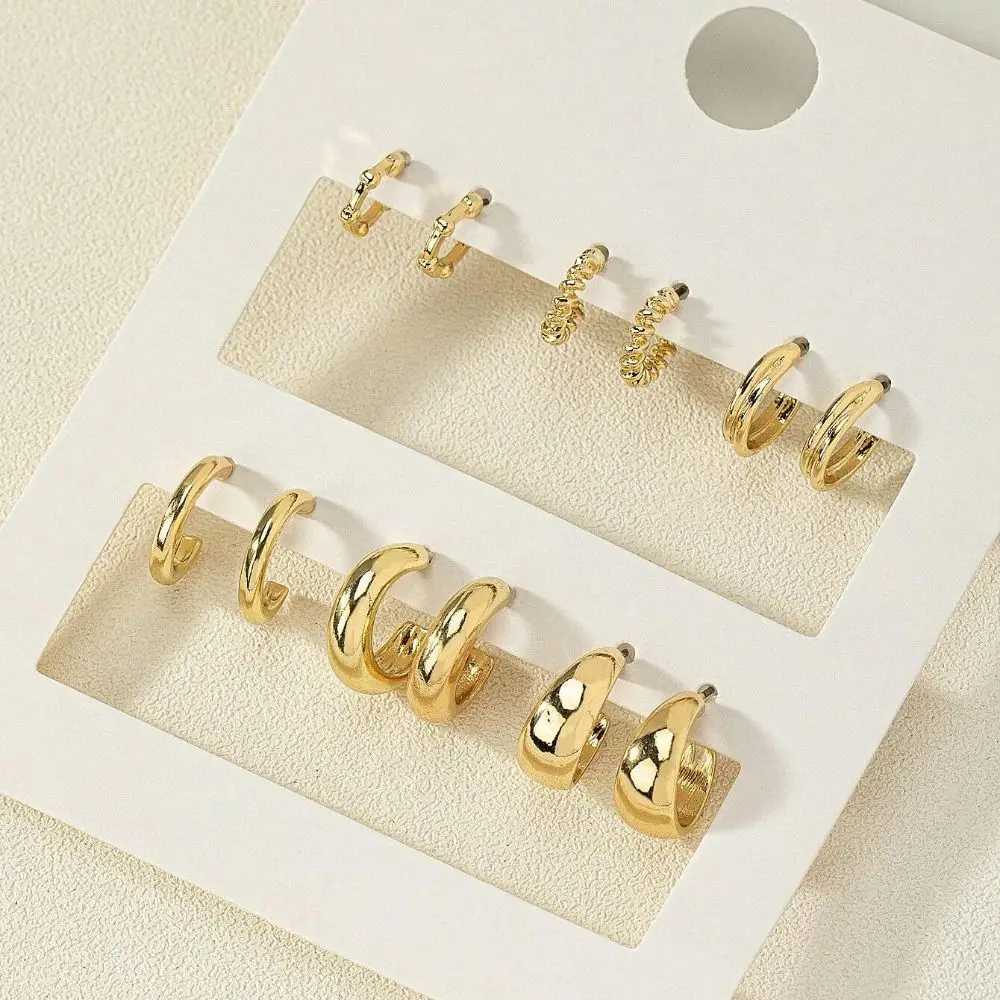 Golden retro round hoop earrings suitable for girls simple and fashionable Geely drip earring set new trend jewelry party gift X241106