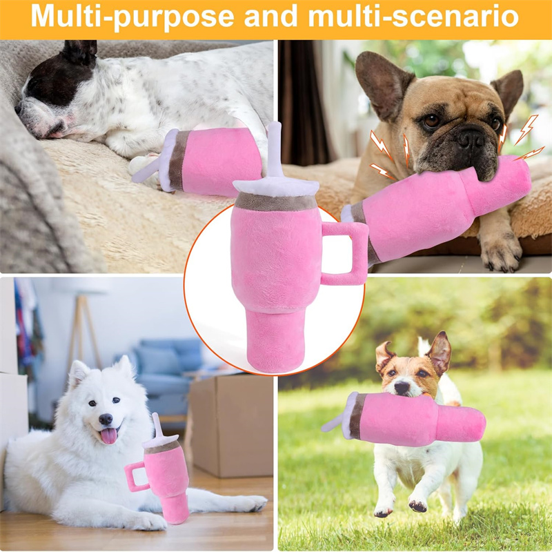 Funny Tumbler with Handle Cup Dog Toys Squeaky Interactive Fluff and Tuff Dog Toy for Small Dogs/Large Dogs