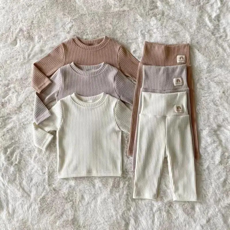 Autumn Winter Baby Long Sleeve Pajamas Set Infant Solid Homewear 2pcs Suit Boys Girls Tops Pants Toddler Casual Outfits 241106