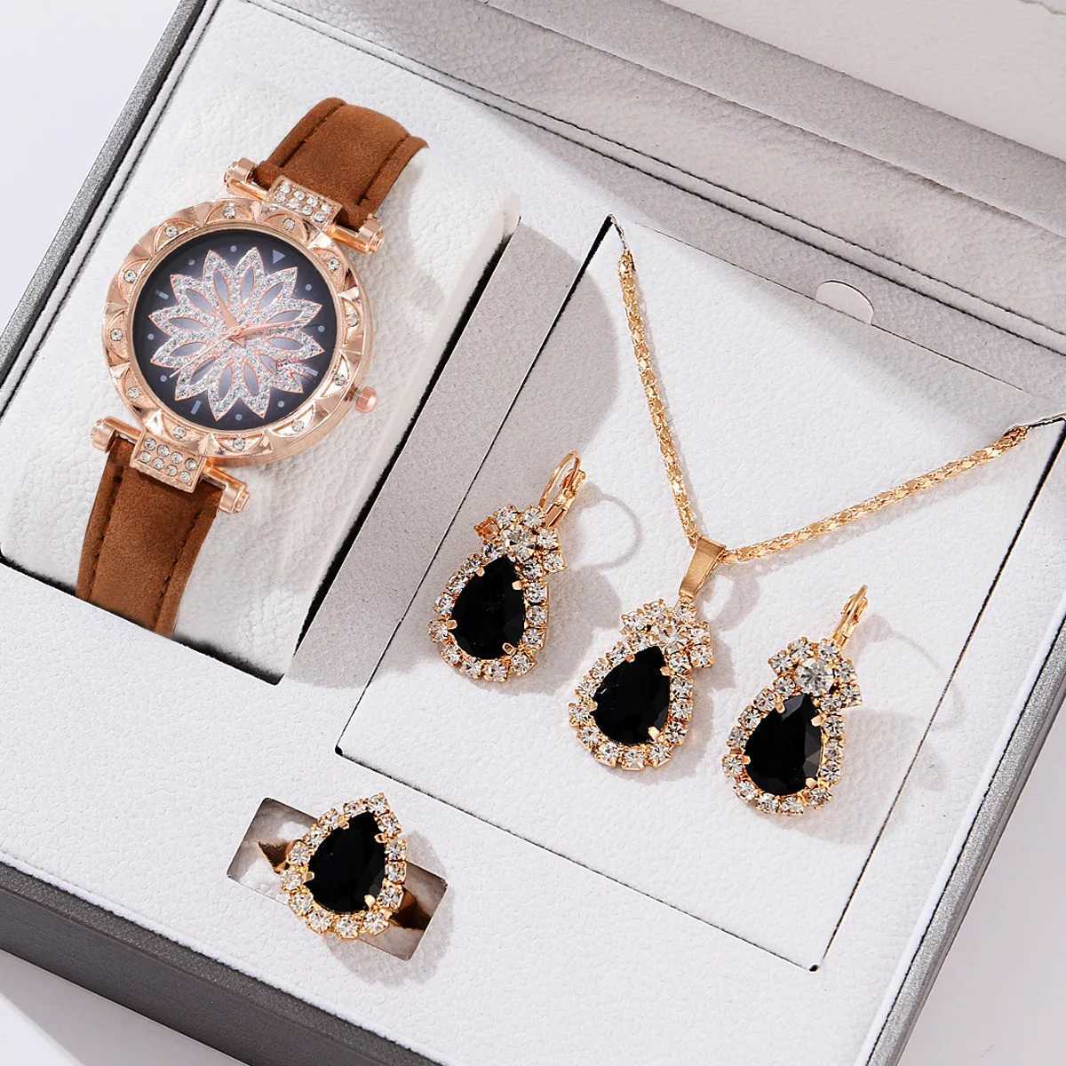 5-piece watch set suitable for ladies warm leather band watch simple casual warm analog watch bracelet gift Montessori womens (no box) X241106