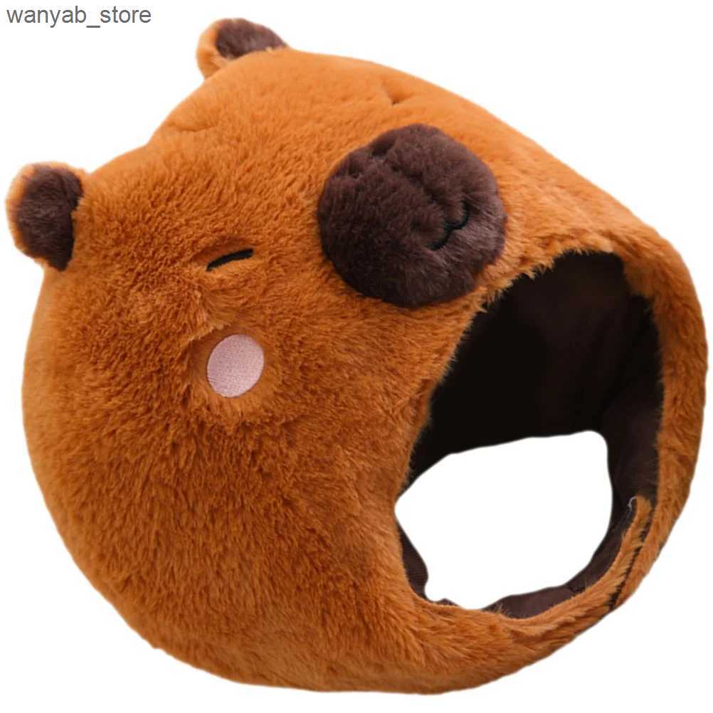 Wide Brim Hats Bucket Hats Animal Head Mask Capybara Animal Hat Plush Capybara Cap Cartoon Headwear Stuffed Rodent Hat Christmas Party Cosplay Costume