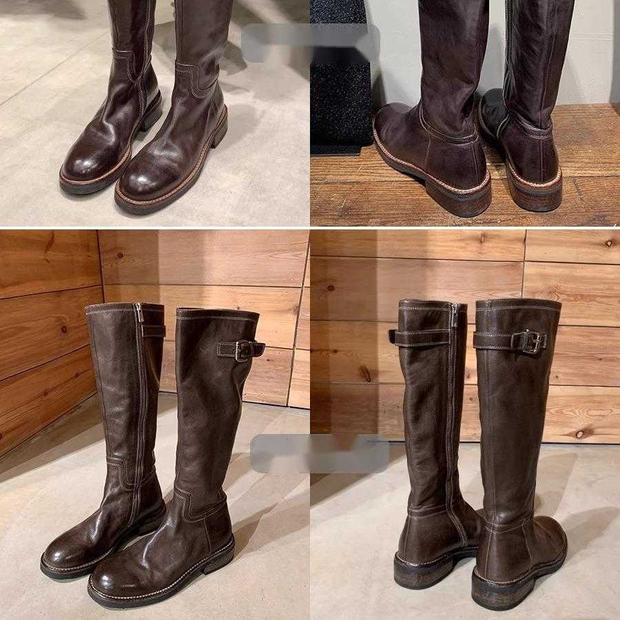 CMM Washed All Horse Leather Thick Soled Midsole Knight Boots for Women Popular and Versatile Autumn and Winter Styles