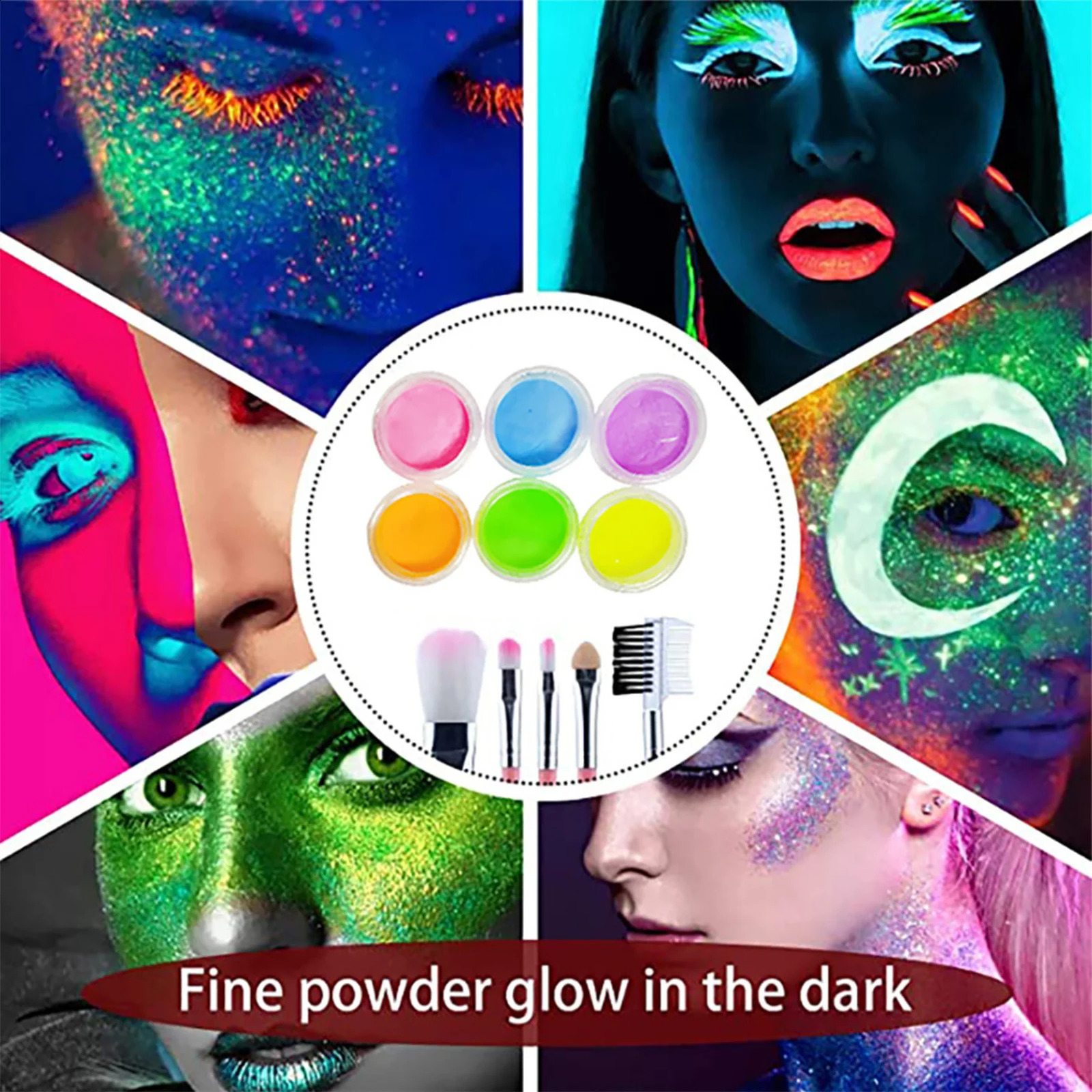 Halloween Sparkling Color Tattoo Kit with Template Glue Brush Makeup Sparkling Body Art Suitable for Childrens Body Painting Sparkling Powder 241105