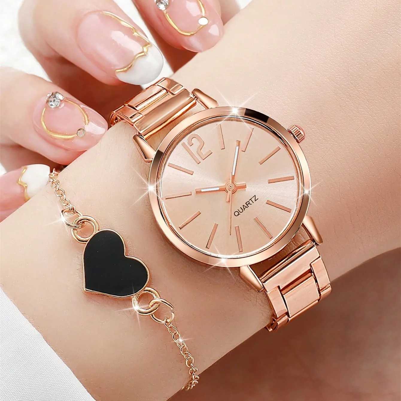 Gold Charm Bracelet 2-piece Fashion Quartz Watch Gift Luxury Womens Watch Relogio Feminino X241106
