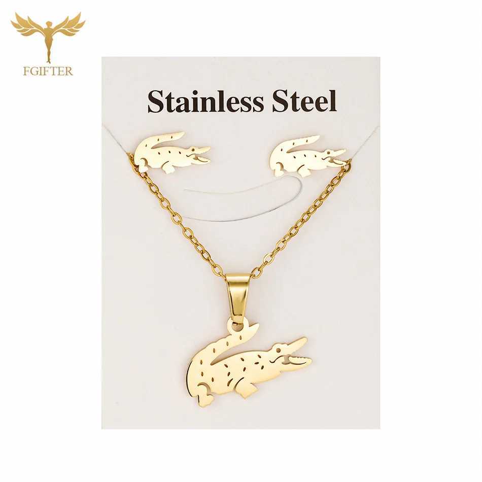 Fashion crocodile jewelry set high-quality stainless steel stud earrings pendant chain necklace temperature accessories party gifts X241106