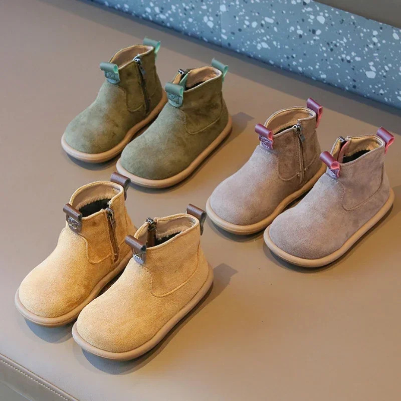 Autumn Winter Baby Boys Girls Boots Oxford Suede Children Casual Shoes Outdoor Anti-slip Infant Shoes Plush Kids Ankle Boots 241106