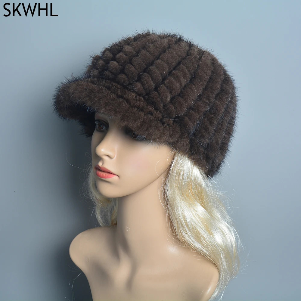 Russian womens winter handmade knitted mink fur hat with natural warm mink fur lining womens fashionable 100% genuine leather mink fur hat 241106