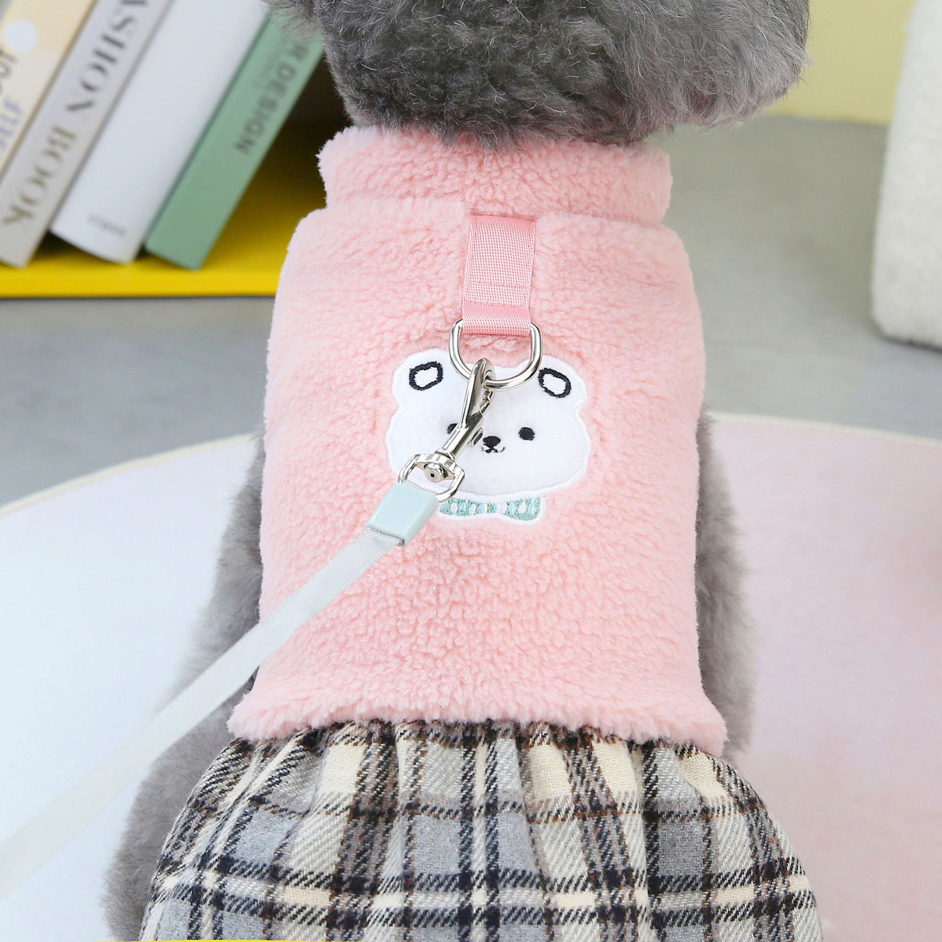 Heavy Warm Dog Winter Dress New Pet Clothes Inside Fleece Pattern Bear Cotton Dress for Small Dog Cats Plaid dog skirt