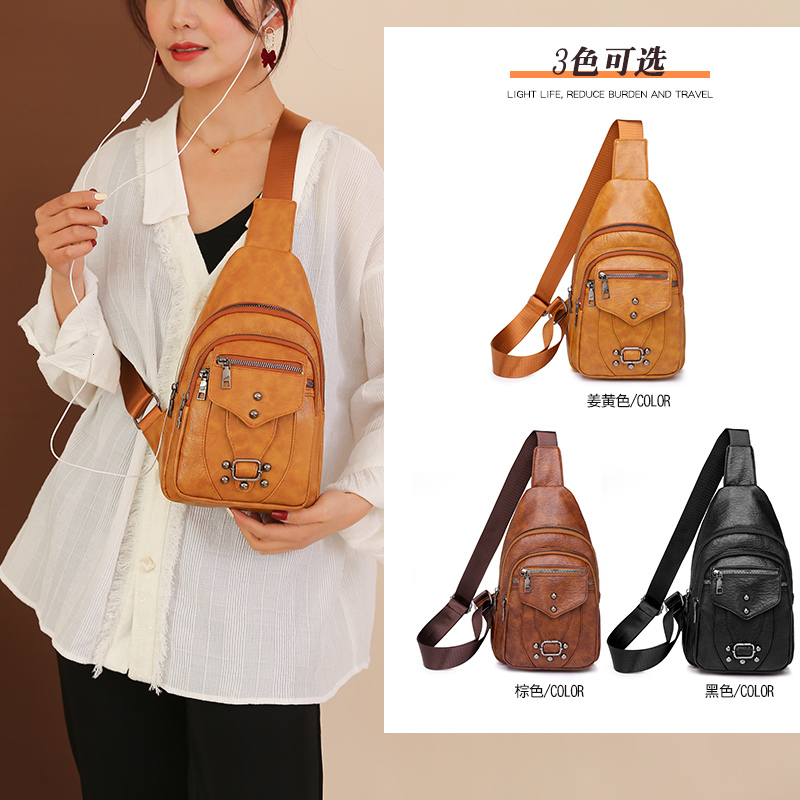 For Newly Wax Skin Women Chest Female Sg Bags Crossbody Waterproof Shoulder Casual Pu Leather Messenger Pack