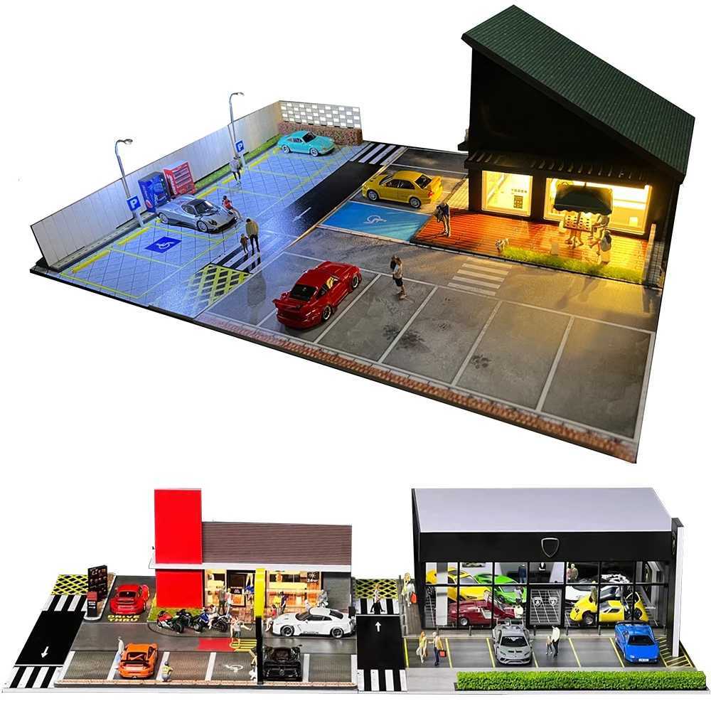 Architecture/DIY House GFans NEW Model 1 64 Scale Diorama Car Garage Model With LED Lights Parking Lots City DIY Model Sets Collection Display Gifts R