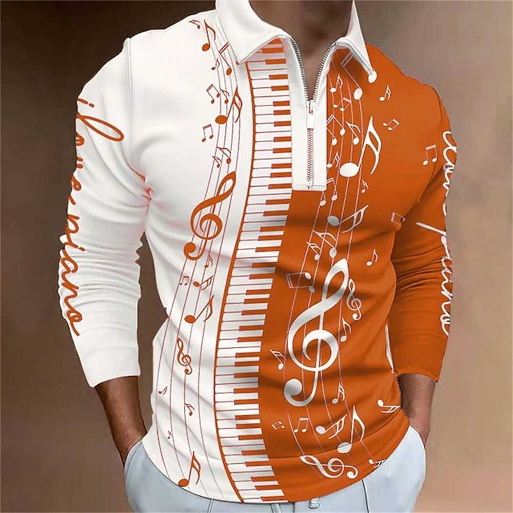 Mens Business and Leisure Button Long Sve T-shirt Spring/Summer 3D Printed Comfortable and Breathable Top W241106