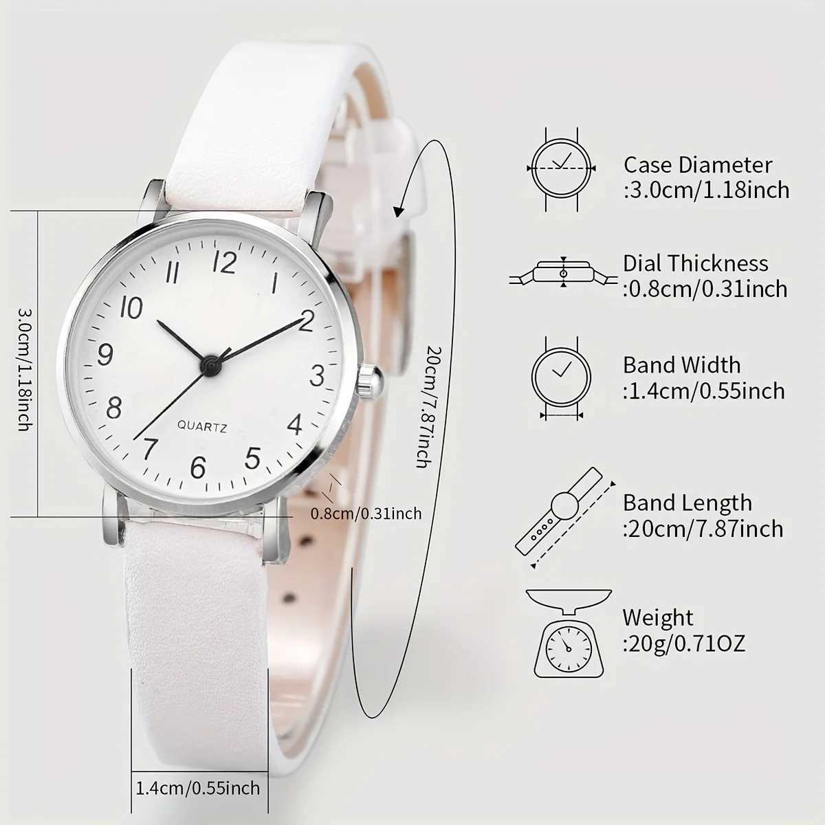 Fashion 6-piece warm quartz watch and jewelry set - circular analog display screen with leather strap perfect gift for her X241106