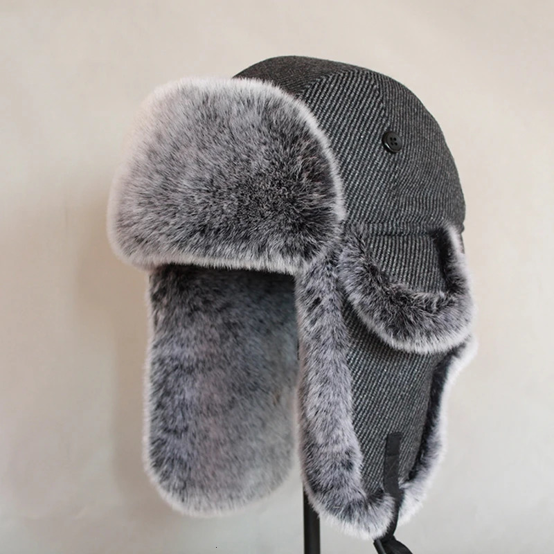 Mens Russian Winter Bomber Hat Ushanka with earmuffs faux fur trap hat Winter Bomber Hat Winter Bomber Hat 241106