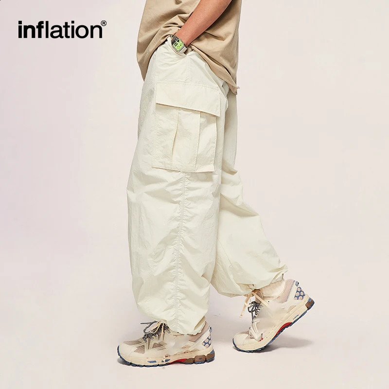 Inflatable Classic Parachute Cargo Pants Loose Fit Wide Legs Trouser Unisex Luggage Trouser 241031