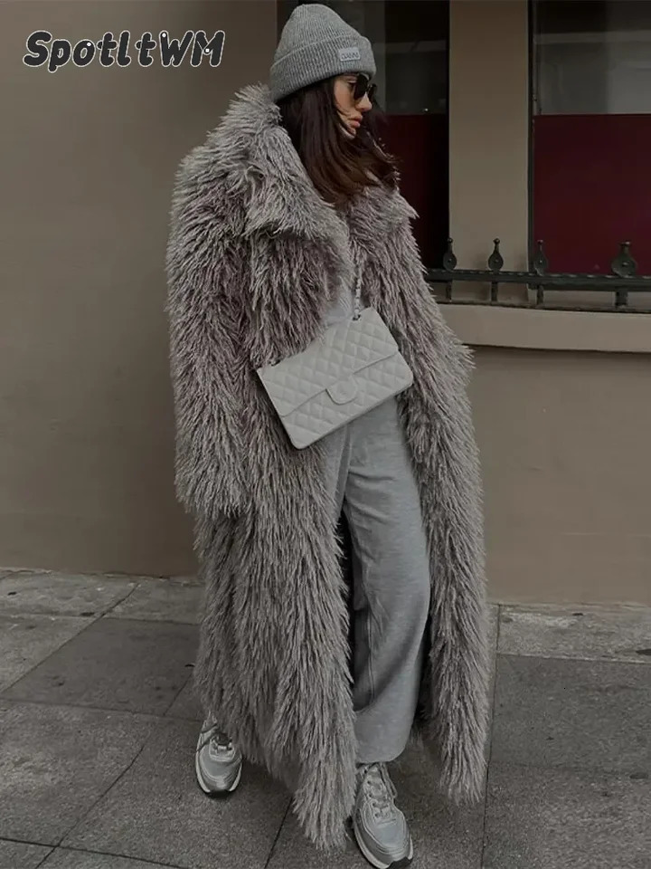 Fashion Long Fluffy Warm Full Sleeves Overcoat Elegant Thicken Faux Fur Coat For Women Fall Winter Female Chic Streetwear 241104