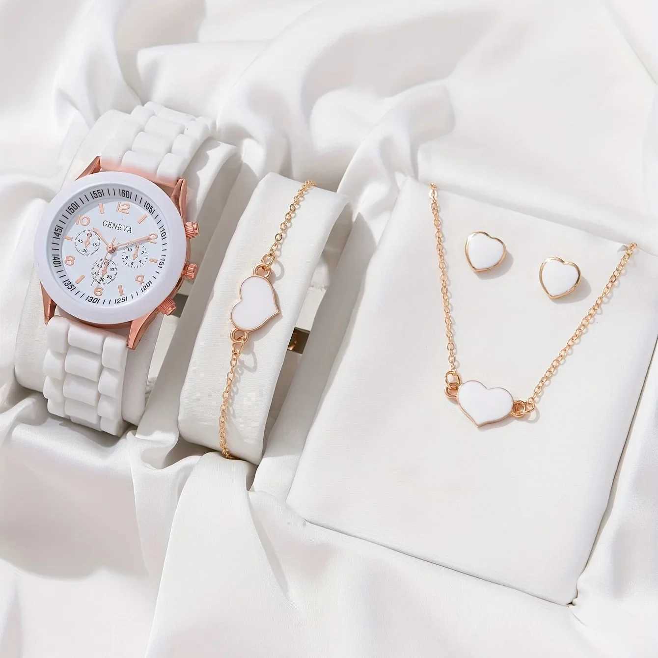 5-piece luxury watch necklace earrings rhinestones fashion watch Fem casual womens watch bracelet set watch X241106