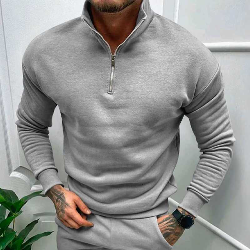 2023 Autumn/Winter Mens Casual Velvet Solid Long Sve Half Zipper Stand up Neck Sweater Top W241106