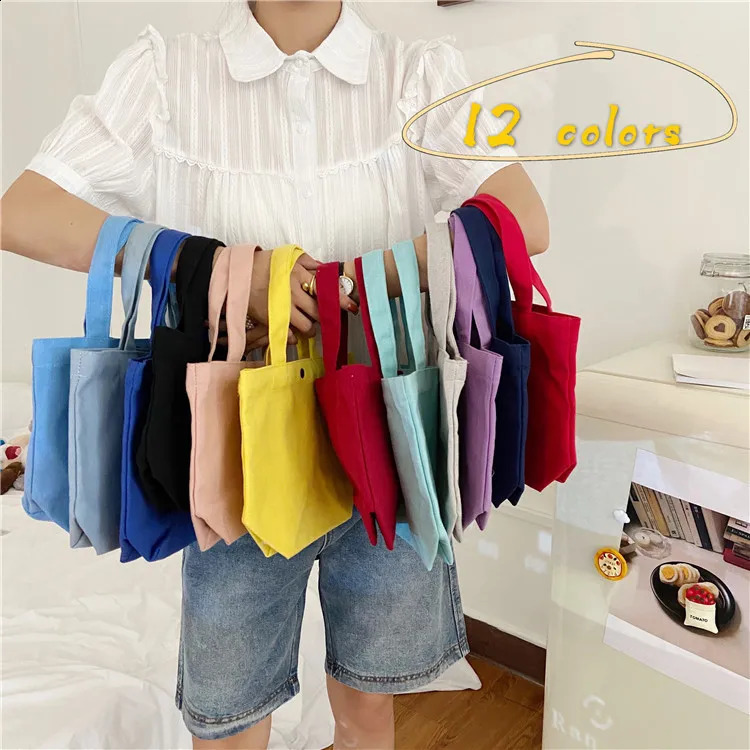Shoulder bag foldable picnic bag small handbag simple canvas bag womens black shopping bag large capacity student lunch box 241105