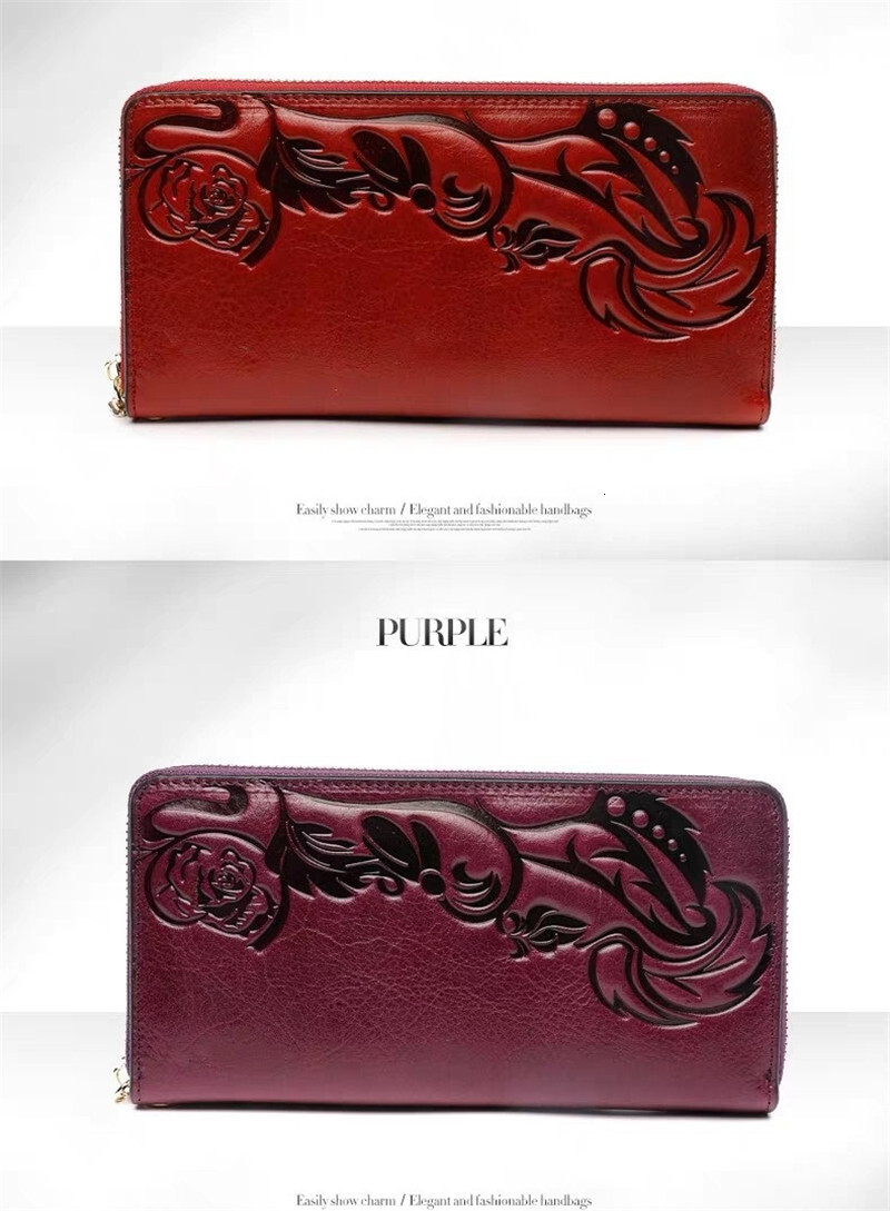 Women's wallet retro genuine cowhide wallet designer 3D wallet women's handbag