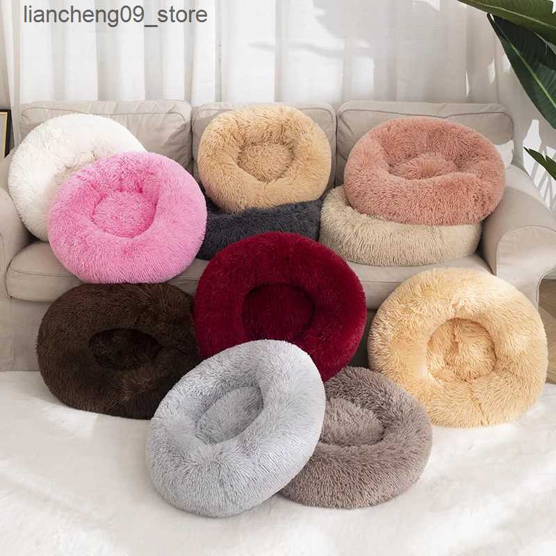 kennels pens Dog bed donut large circular basket plush dog bed accessories fluffy dog house small dog washable pet cat products L240910