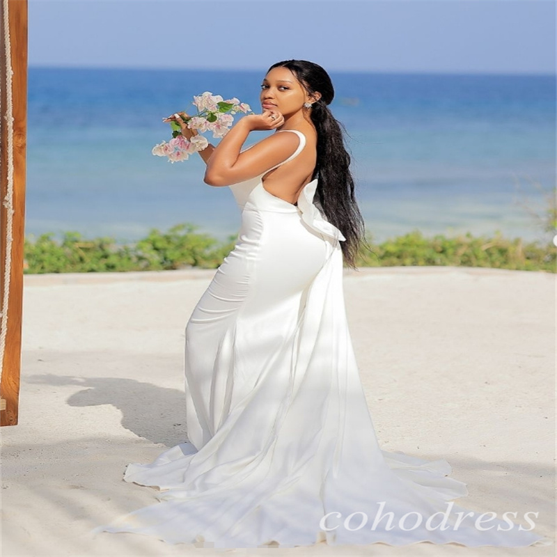 Minimalist Beach Wedding Dresses Civil Backless Bow Civil Boho Bride Dress Elegant Country Garden African Mermaid Bridal Gowns Soft Satin Robe De Mari