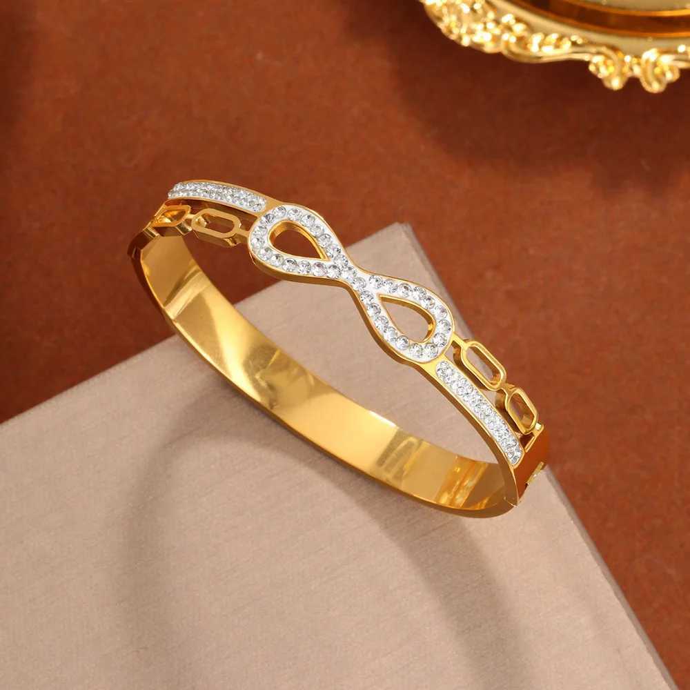 New 8-character infinite symbol zircon waterproof gold-plated stainless steel bracelet wedding party jewelry couple gifts X241106