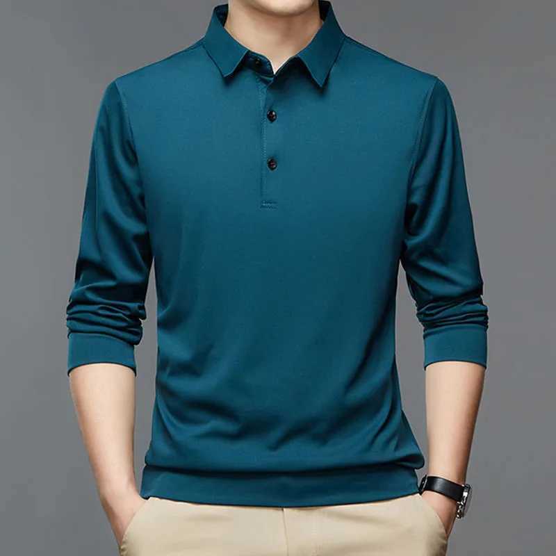 Mens New Business Solid Shirt Spring and Autumn Cotton Long Sve Button Collar Mens Loose Casual T-shirt Top W241106