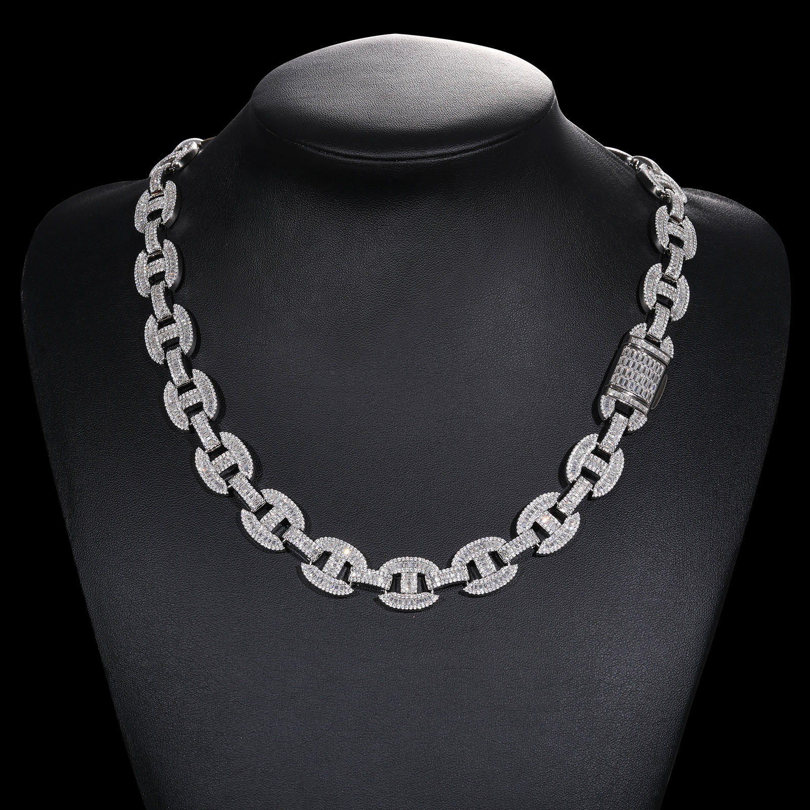 High Quality 16mm Baguette Moissanite k Sterg Sier Lab Mossanite Dia Iced Out Cuban Chain For Men