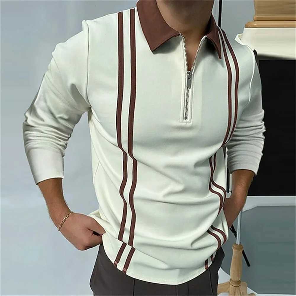 2024 Mens Color Stripe Printed Fashion T-shirt Mens Top Casual Sports Collar Long Sve T-shirt Mens W241106