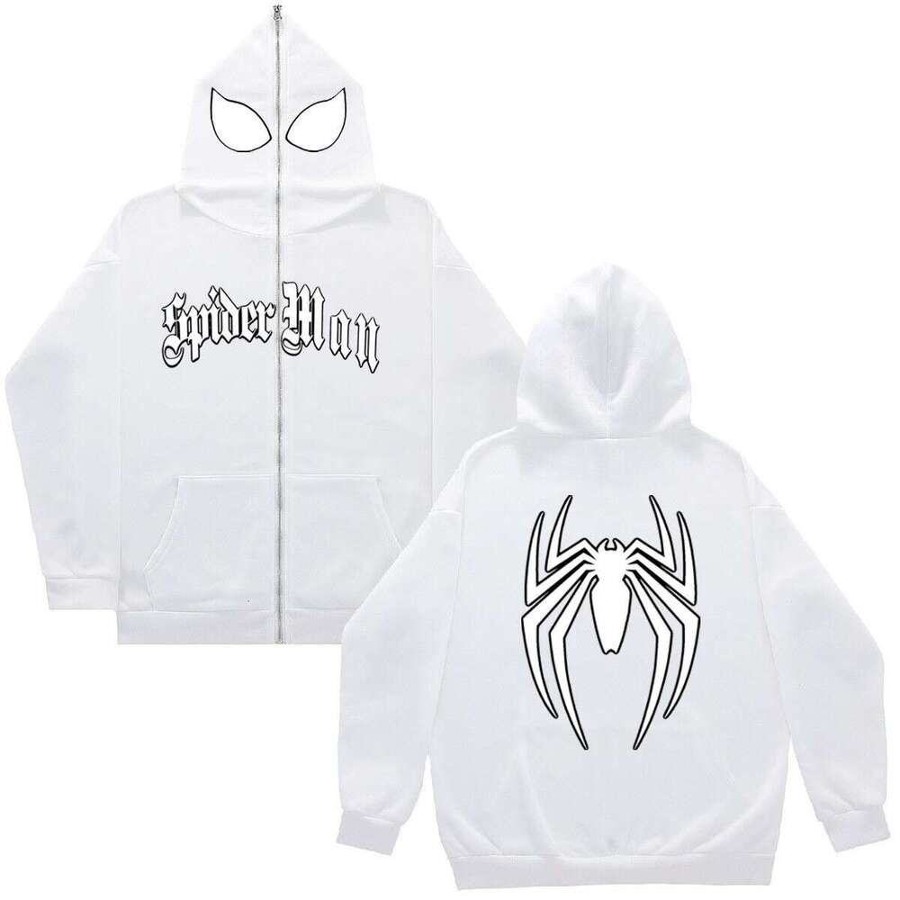 shanshi spider hoodie Y2K Gothic Spider Printed Full Zipper Hoodie Streetwear with Velvet Loose Hip Hop Clothing Top for Men hoodie