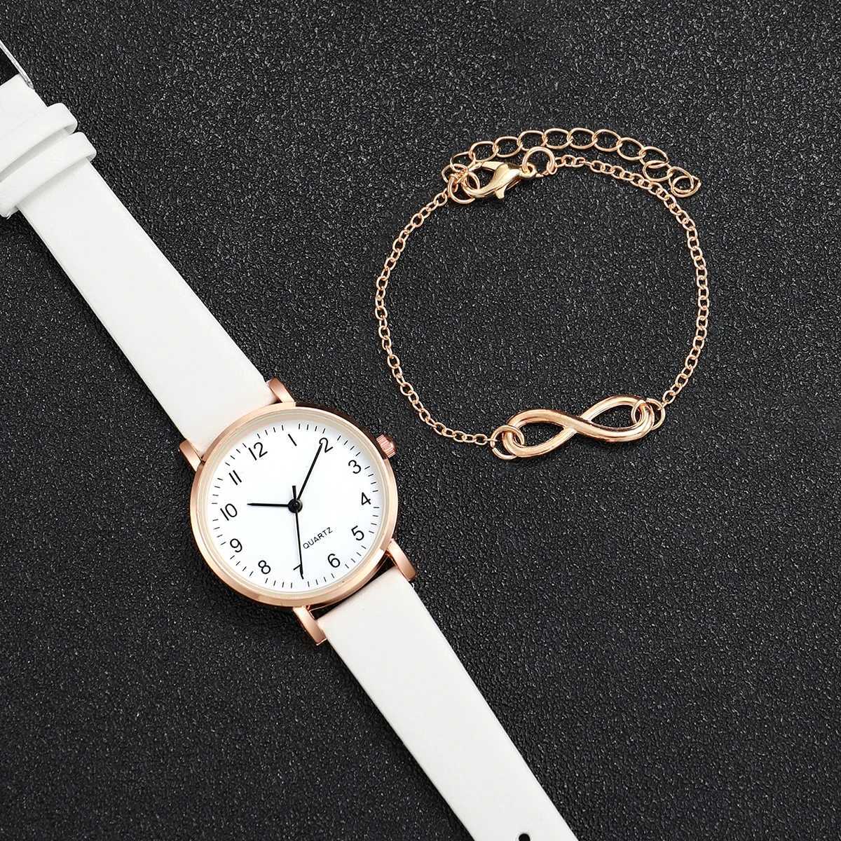4-piece/set warm fashion leather simple quartz watch suitable for women with bracelet set X241106