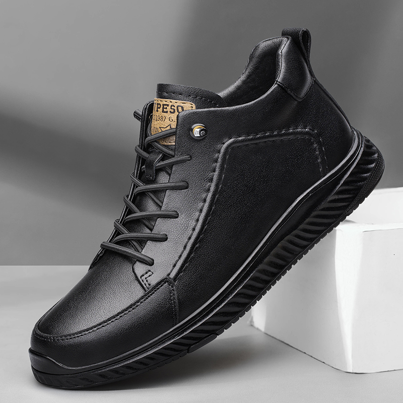 2025 New Men's Genuine Leather Snow Boots Winter Outdoor Designer Snow Cotton Thick Bottom Lace Anti Cold And Warm High Top Shoes Casual Leather 