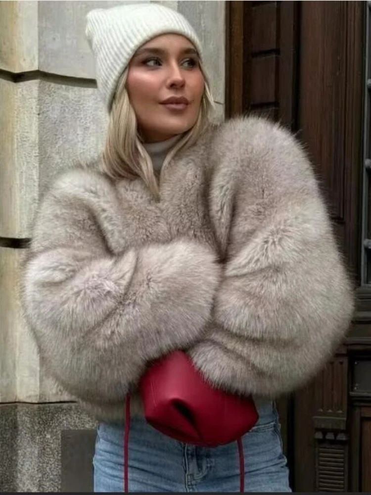 Women Faux Fur Coat Autumn Winter High Quality Fluffy Short Jacket Ladies Furry Fashion 241104