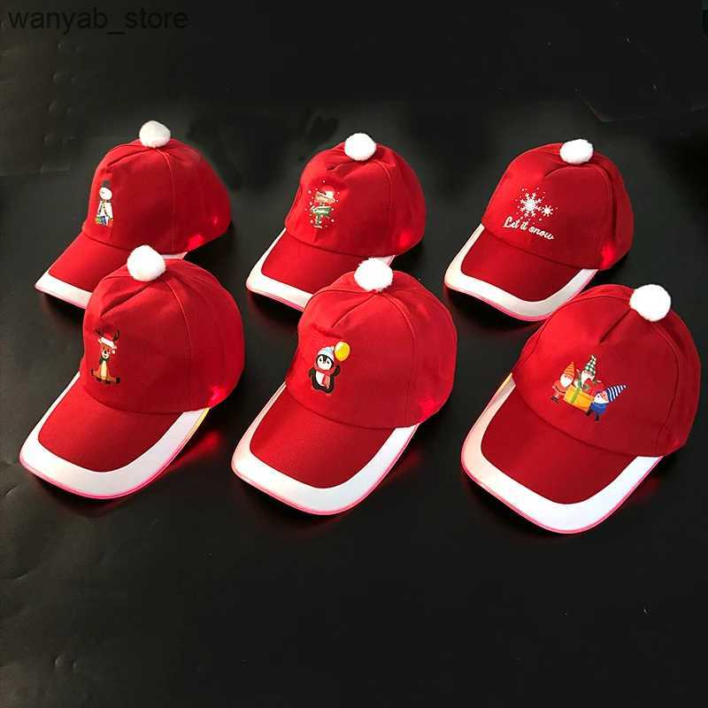 Wide Brim Hats Bucket Hats 2024 Christmas New Year Red Baseball Caps Luminous LED Santa Claus Penguin Tree Snow Pattern Decorative Hats Adult Children