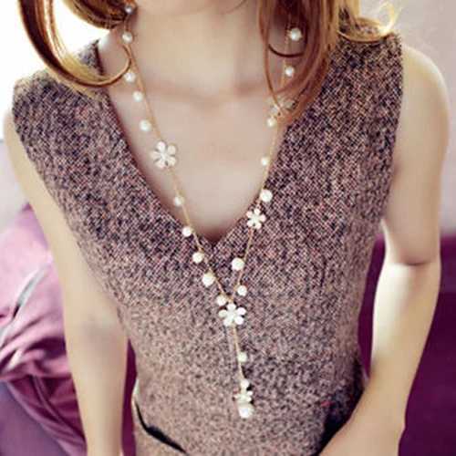 Bluelands Wens elegant floral artificial pearl sweater chain long pendant necklace jewelry X241106
