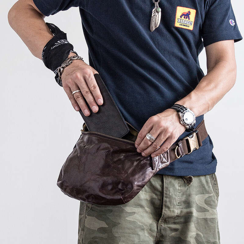 Fashion Vintage Genuine Leather Men Chest Casual Natural First Layer Cowhide Multifunctional Waist Pack Crossbody Bag