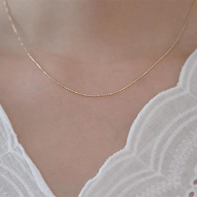 Golden Bean Necklace Japanese Exquisite Shining Very Exquisite Au585 Girls Chain KJ479 241106