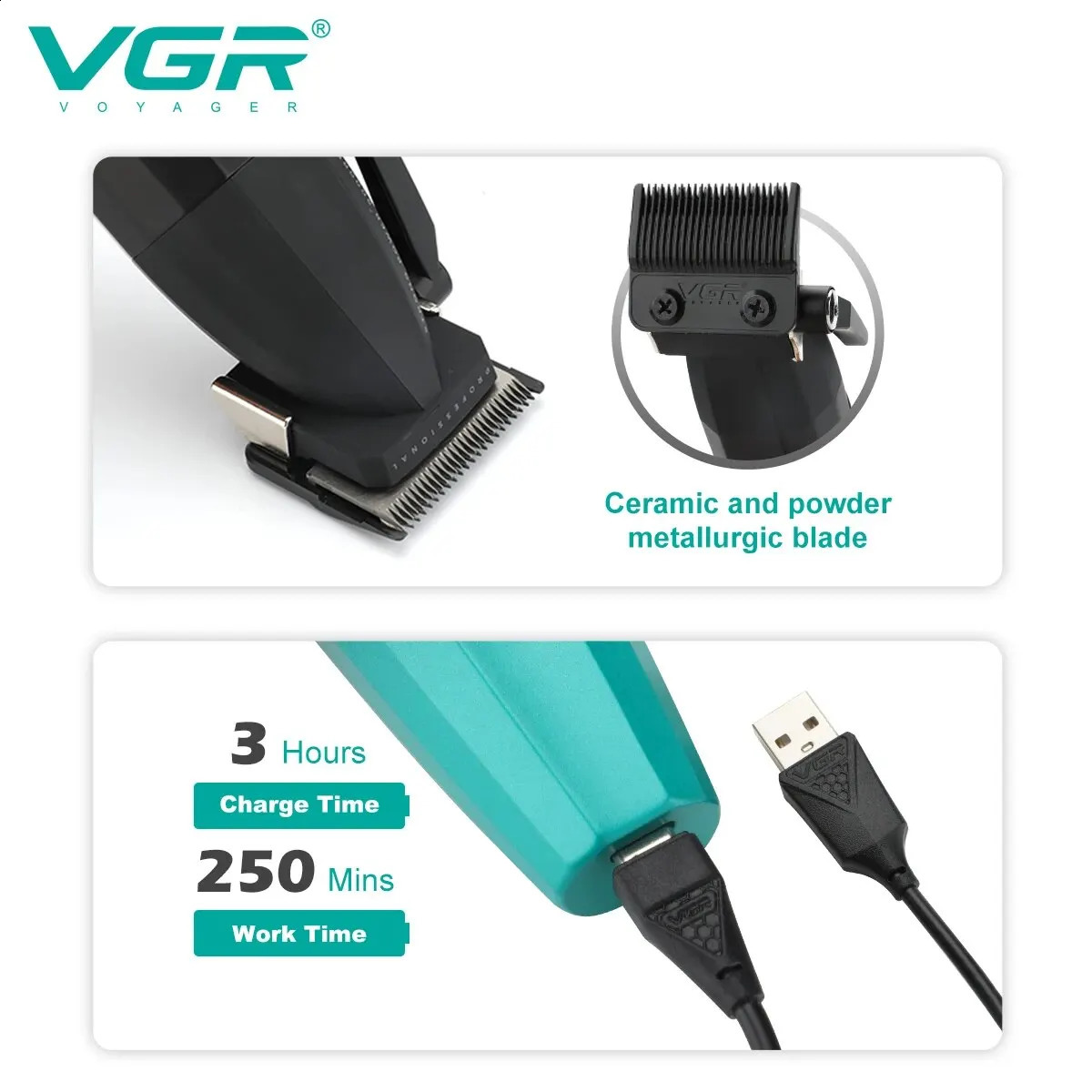 VGR Hair Clipper Cordless Professional Electric 9000 Rpm Mens V-003 V-906 241105