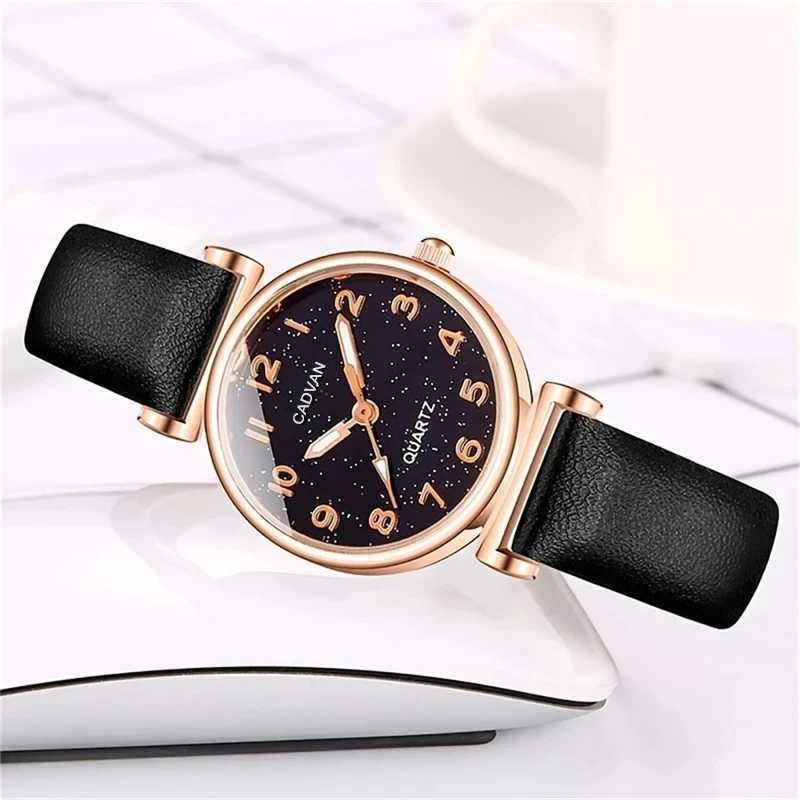 5-piece Wen Fashion casual belt watch simple womens starry sky circular dial quartz watch dress clock X241106