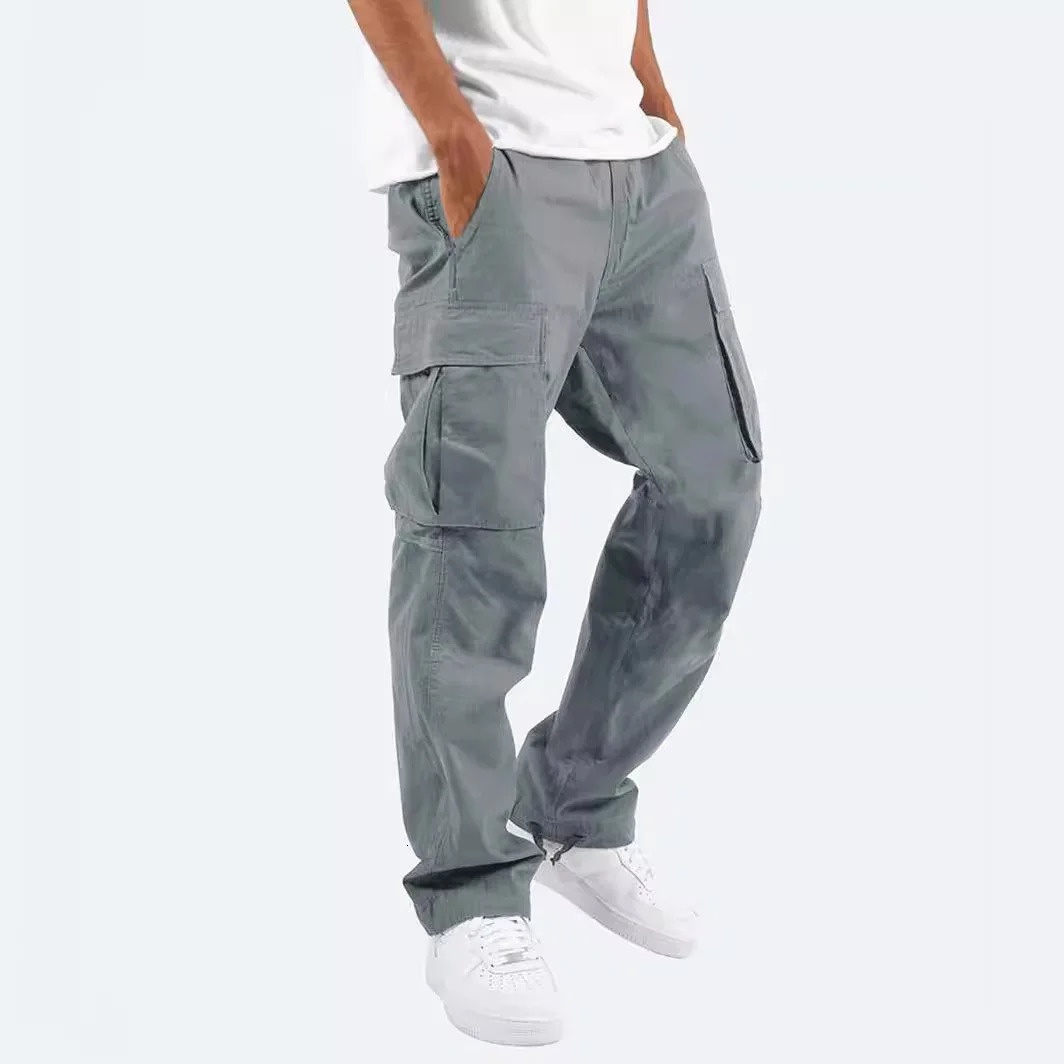 Men Cargo Pants Casual Male High Elastic Waist Pocket Wide Leg Pocket Trousers Oversized S-5XL OUFY-008 241106