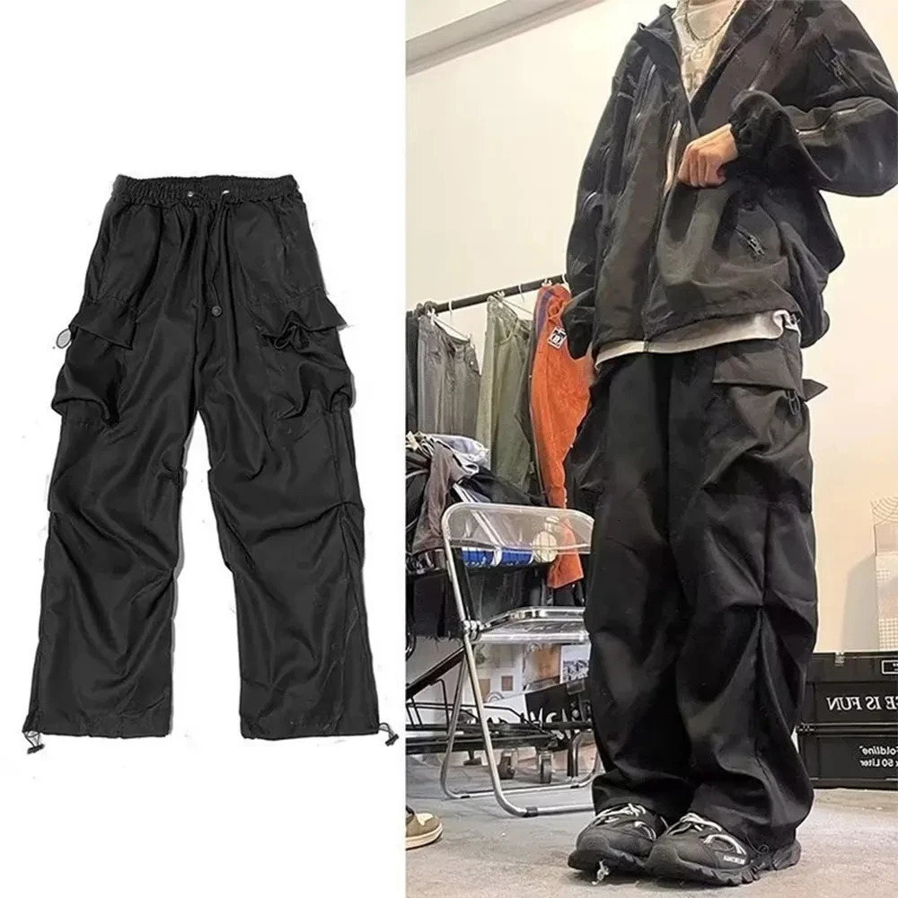 Baggy Cargo Pants for Men Red Black Gray Straight Trousers Male Vintage Hip Hop Streetwear Classic Style 241106