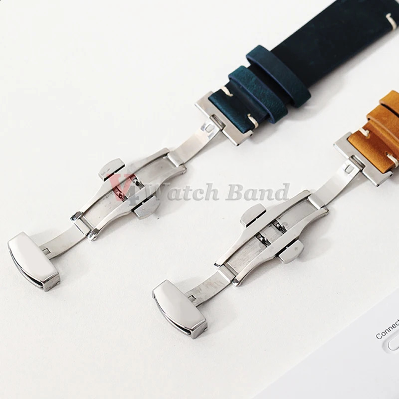 Stitching Cowhide Strap 181920212224mm Wrist Bracelet Vintage Leather Watch Band Butterfly Buckle 241105