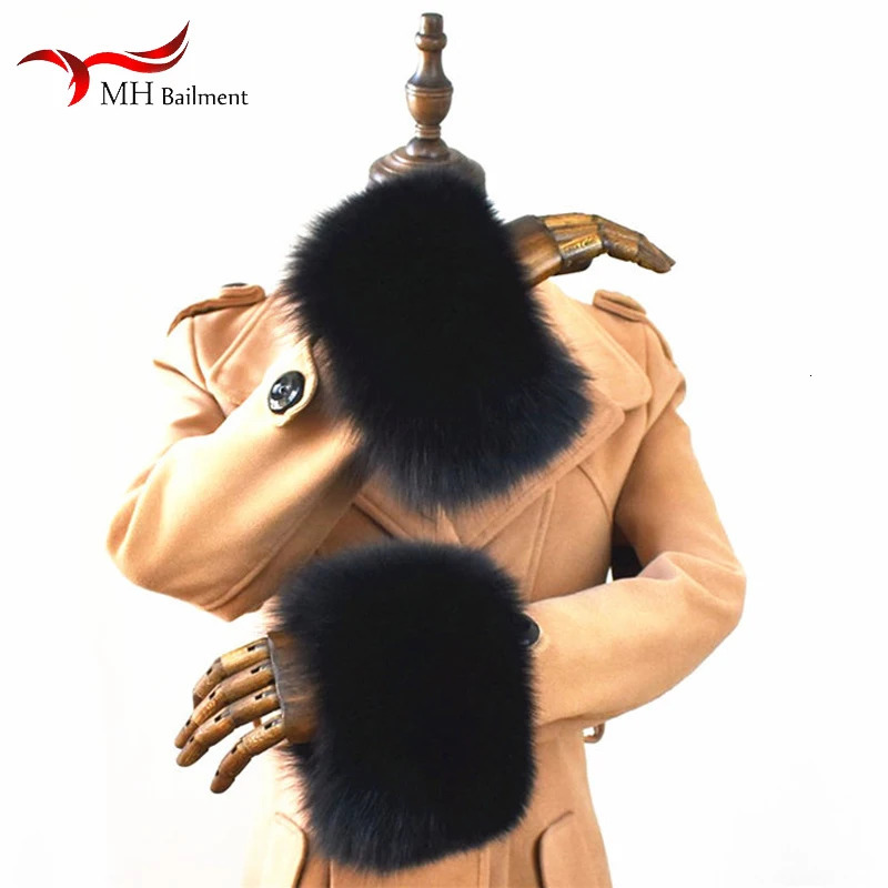 100% genuine fox fur cuffs for natural warmth in winter ultra-fine arm warmth wristband high-quality outerwear jacket sleeves fashionable and cuffs 24
