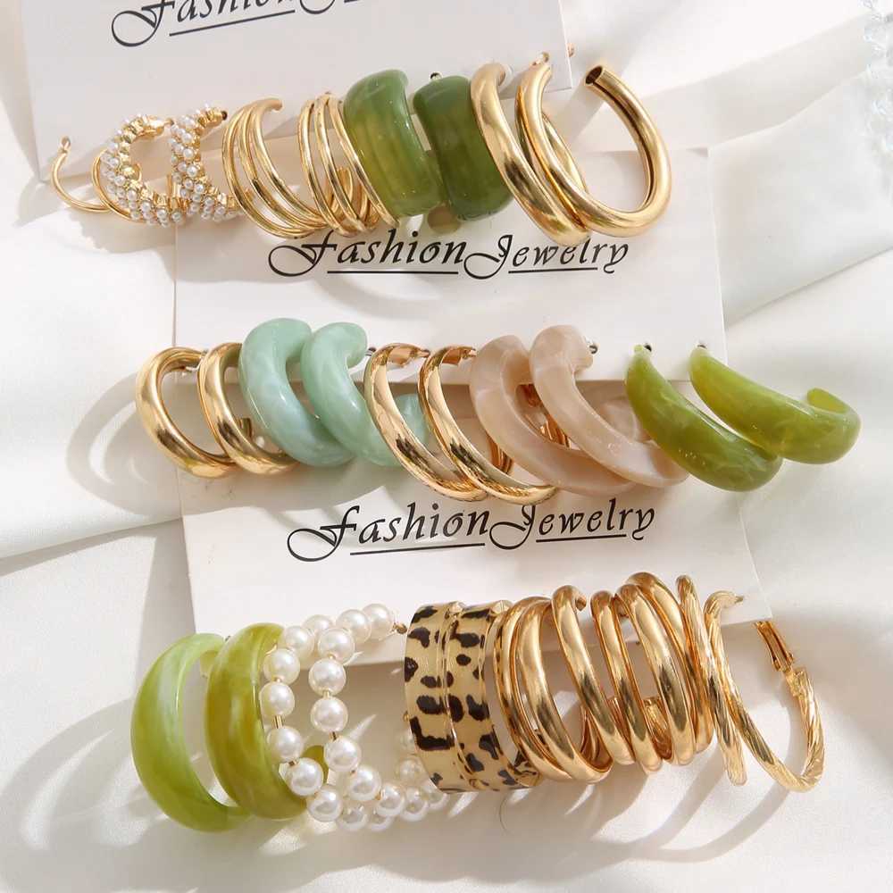 3 sets/pack of Bohe resin acrylic ring earrings set suitable for warm girls women Gitli retro pearl leopard round earrings jewelry X241106